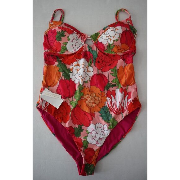 Trina Turk Women's Sz 12 Multi Sunny Bloom Underwire One Piece Swimsuit - Picture 8 of 12